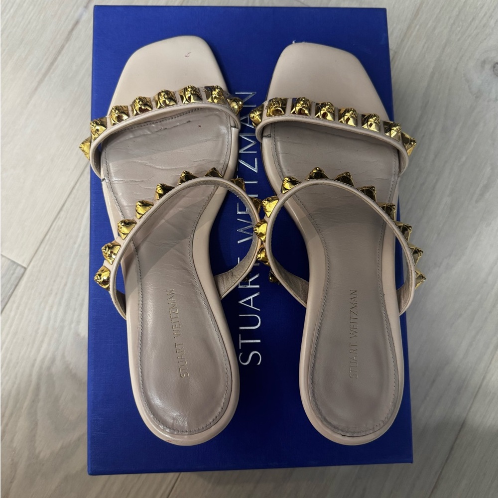 Stuart Weitzman Nude Sandals with Gold Accents- 6.5